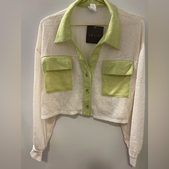 NWT Le Lis Lime + Cream Knit Top - Picture 2 of 8